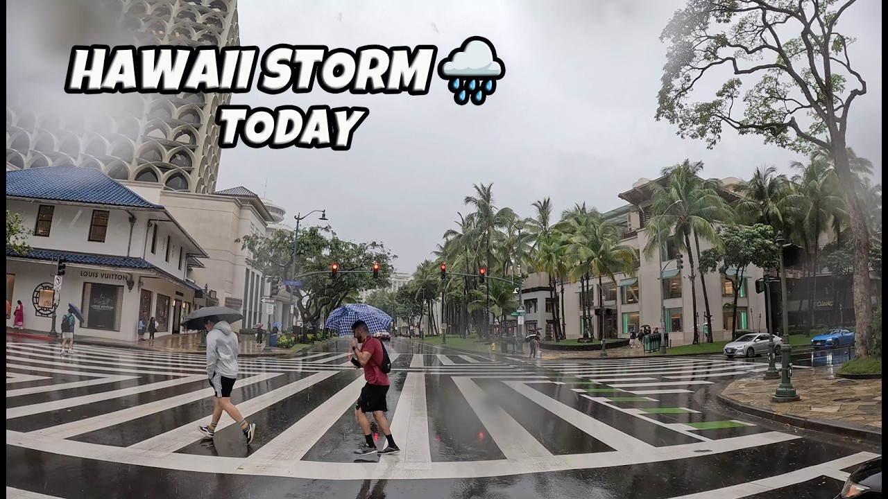 Hawaii Storm Today 🌧️ ハワイ嵐 | Rainy Drive Makiki &rarr; Waikiki 🌊 (April 10, 2026)