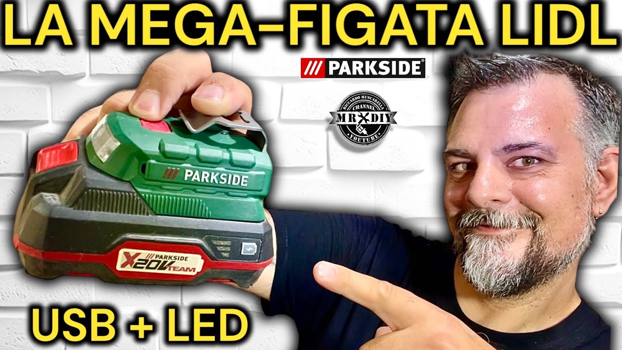 Adattatore usb per batteria con luce led 20V Parkside lidl. Powerbank lampada da lavoro PAA 20 LI B2
