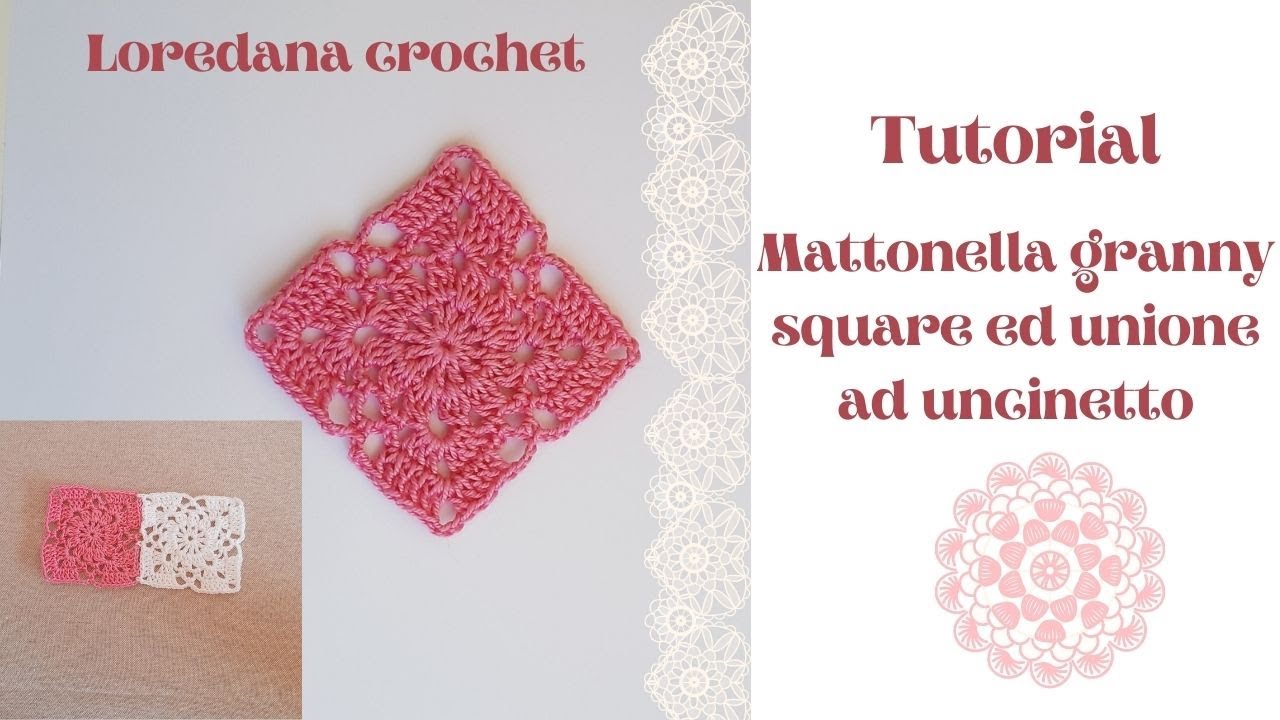 💕MATTONELLA GRANNY SQUARE EFFETTO PIZZO  ED UNIONE ALL'UNCINETTO💕 PER CENTRINI, RUNNER, BORSE ...