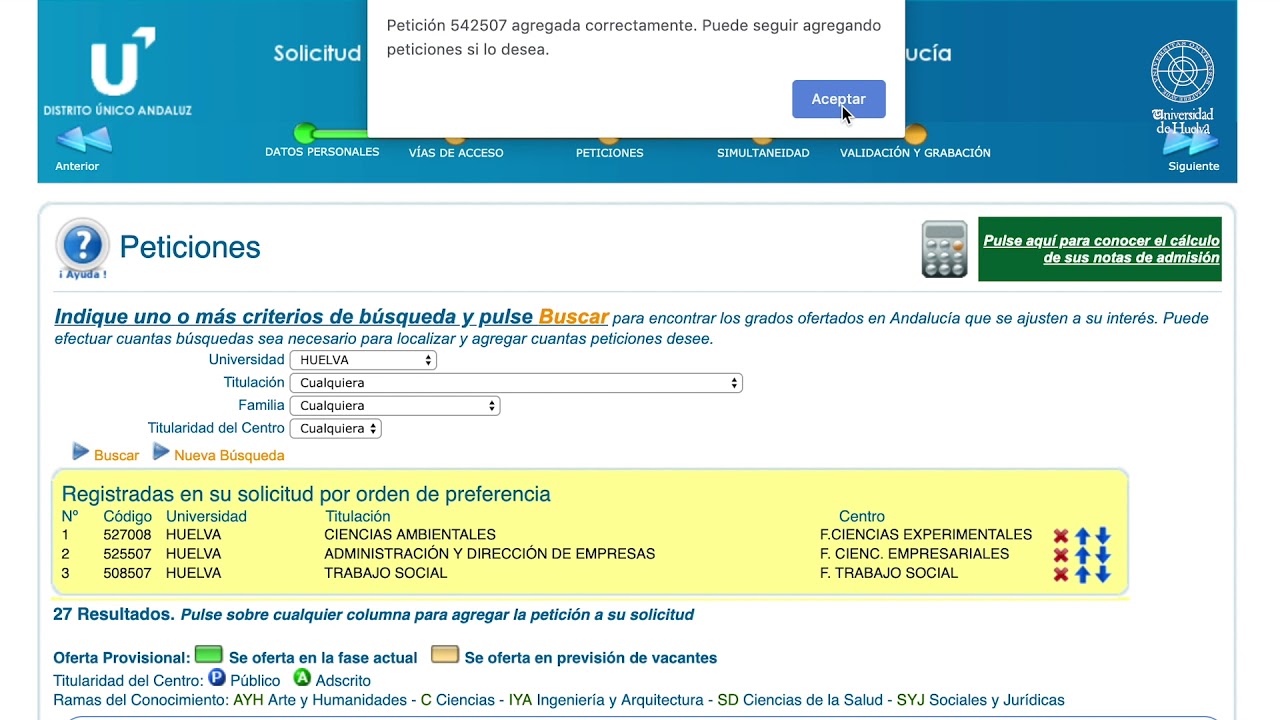 PreInscripción Universidad de Huelva