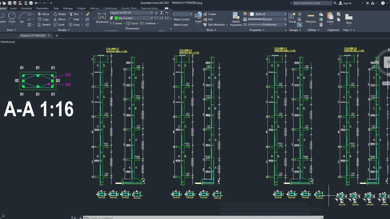 Reinforced Concrete Columns Detailing in AutoCad made easy || Transversal and Longitudinal Detailing