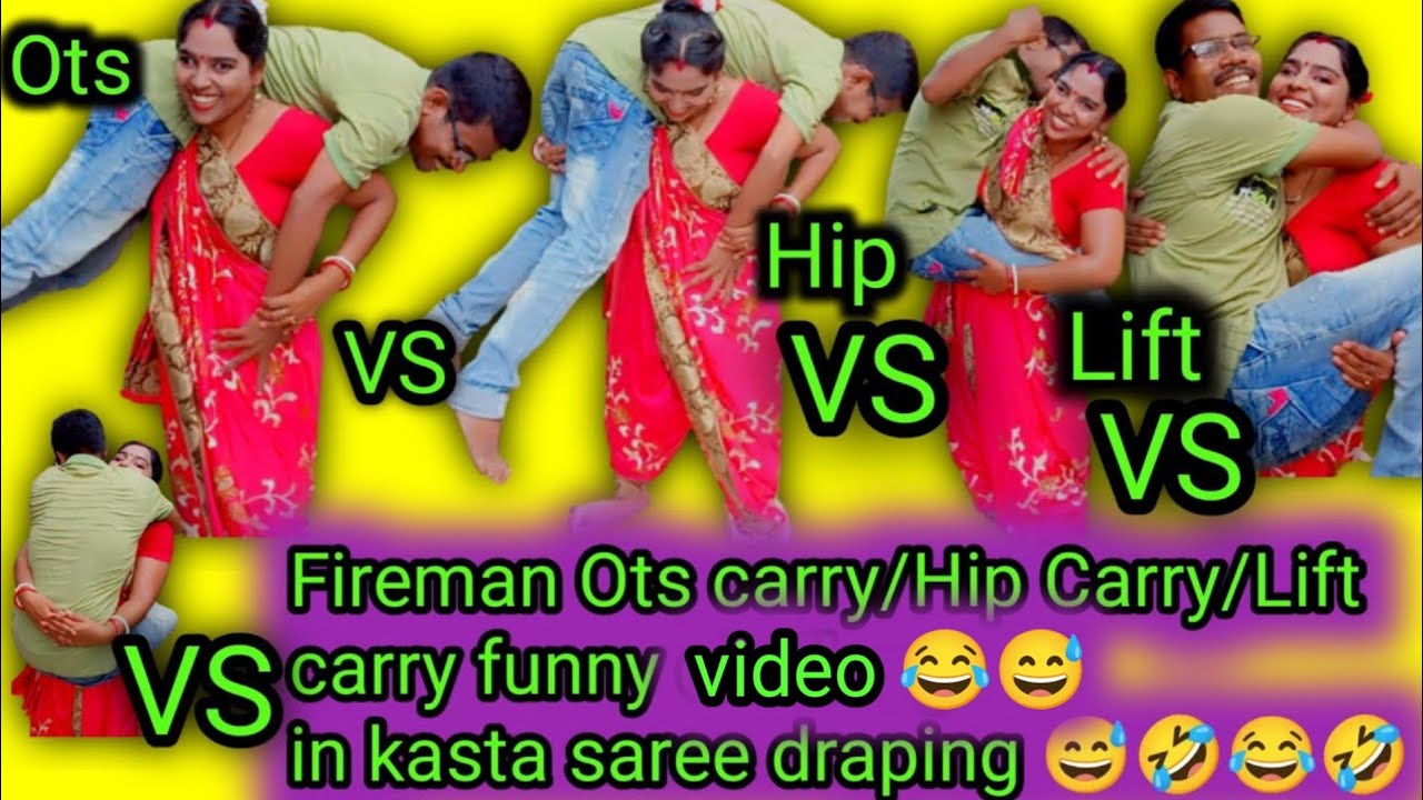 Fireman Ots carry / Hipcarry / lift carry in khasta saree draping with my husband.