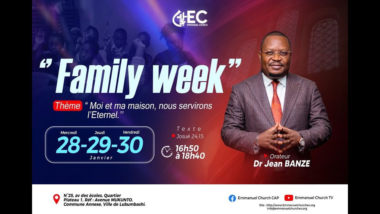 Family Week, Jeudi. 29.01.2026.  Thème : Moi et ma maison, nous servirons l'Eternel