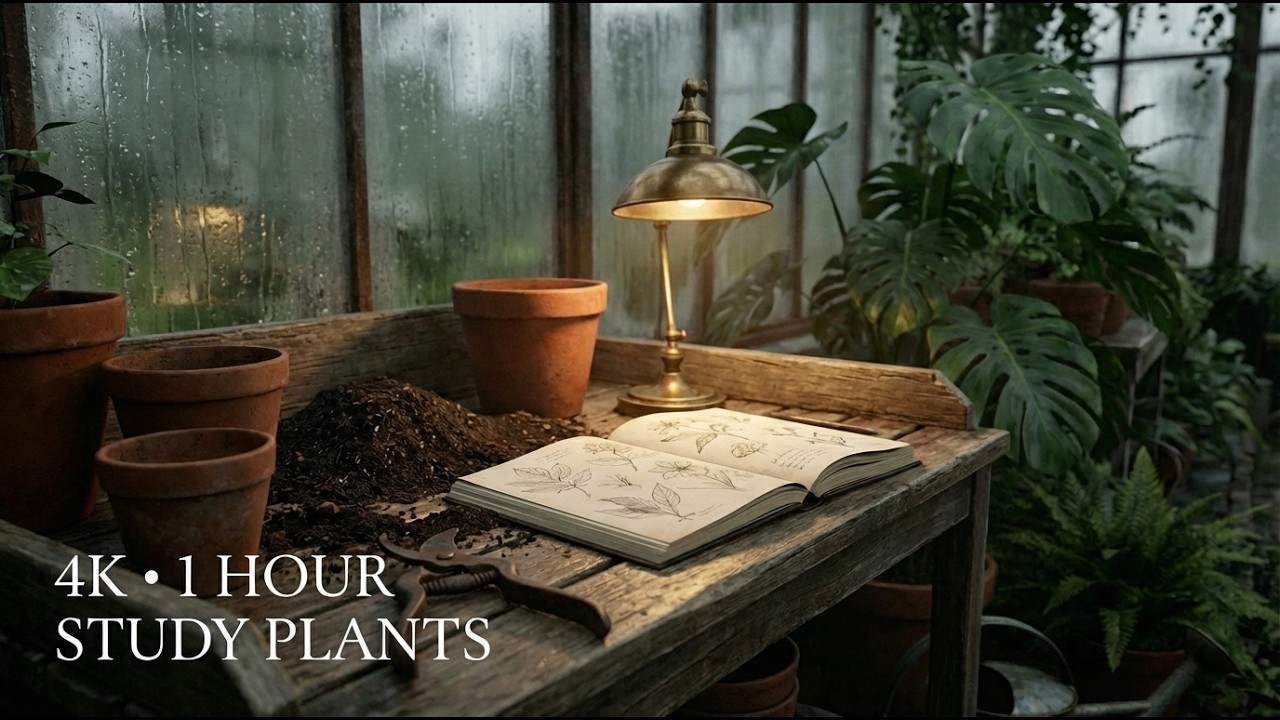 1 Hour Greenhouse Ambience 🌿 | Rain, Plants & Soft Music [4K]