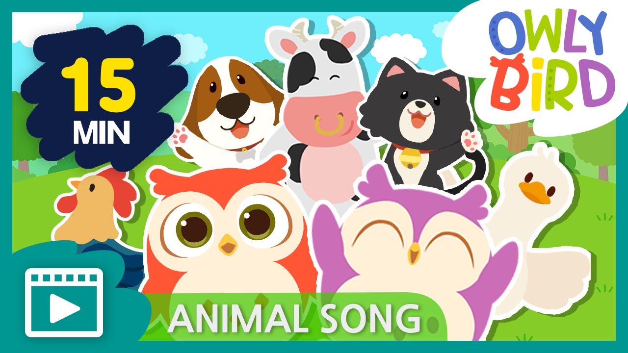 15 Mins Animal Song Compilation 🦉🦁🐵🐸🐷🐵  | Animal Songs For Preschoolers | Nursery Rhymes | OwlyBird