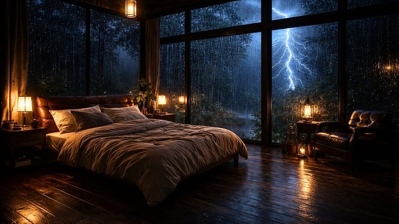 Heavy Rain & Thunder Sleep Night ⛈️ Deep Cozy Bedroom Ambience