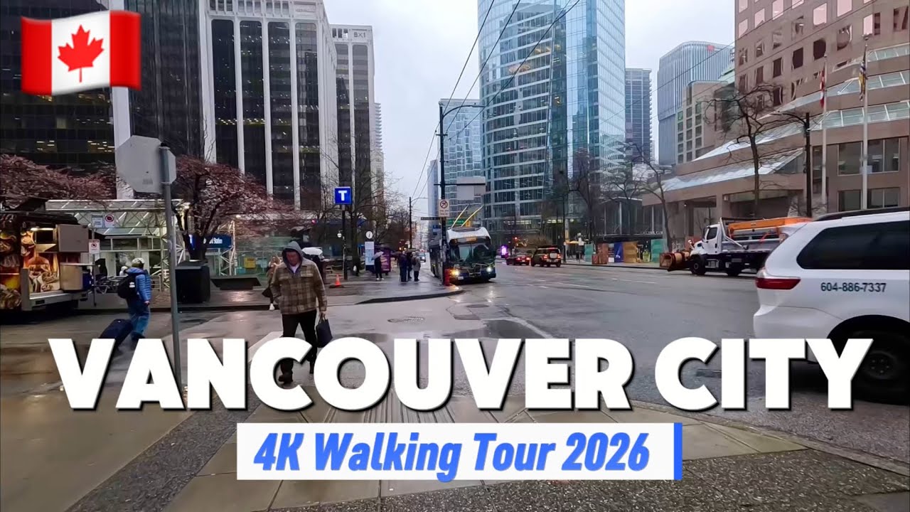 🇨🇦❄️🌧️DOWNTOWN VANCOUVER Walk on a Wet and Rainy Winter Day 2026|Binaural Rain 🌧️ Sound 
