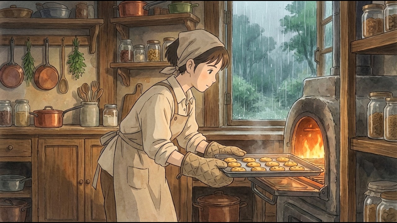 Fireplace Crackles & Gentle Rainstorm Sounds for Ultimate Relaxation | Ghibli-Style ASMR