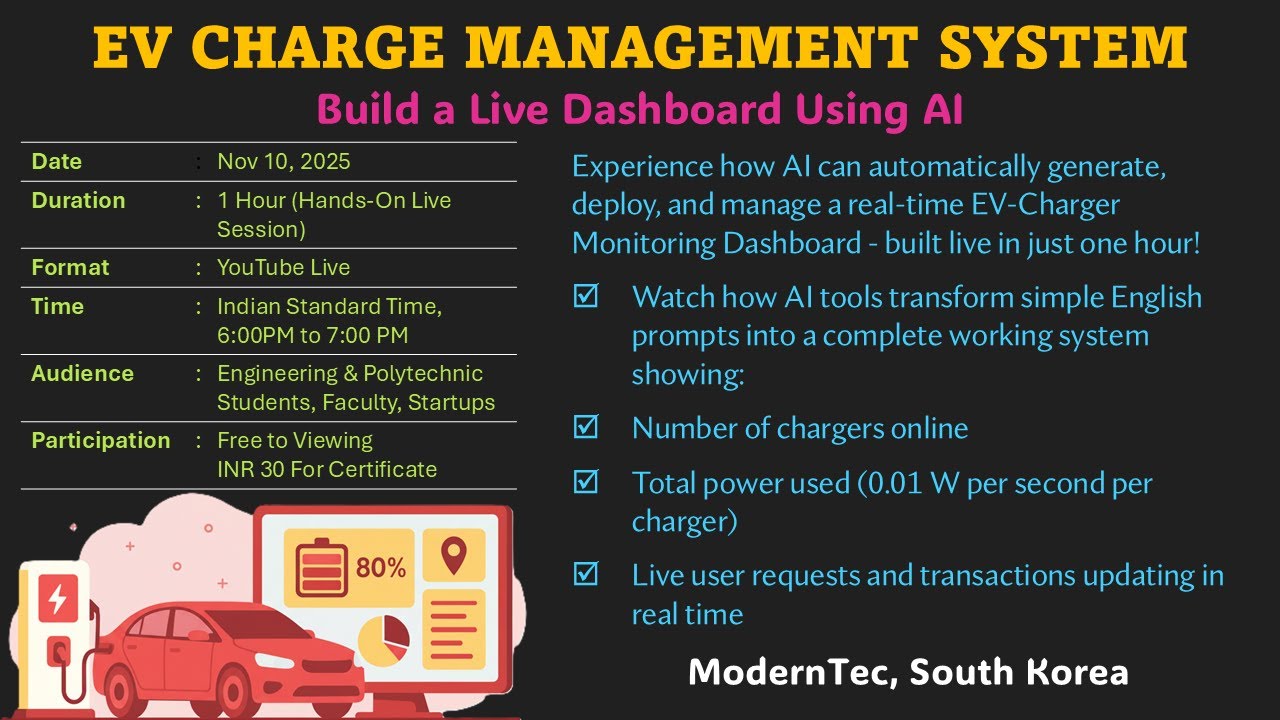 EV Charge Management System | Use AI to Build a Live Dashboard in 1 Hour | ModernTec South Korea