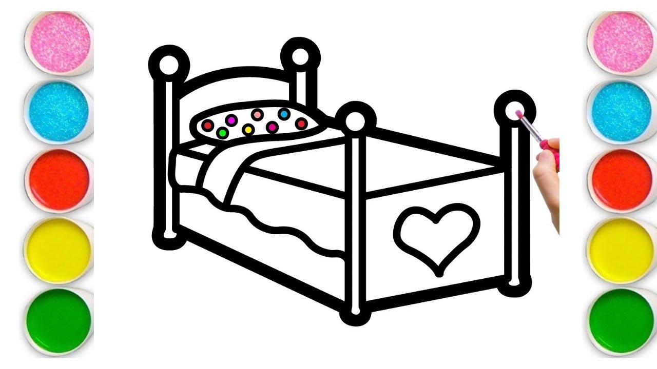 How to Draw a Bed with Glitter Colors for Children ?