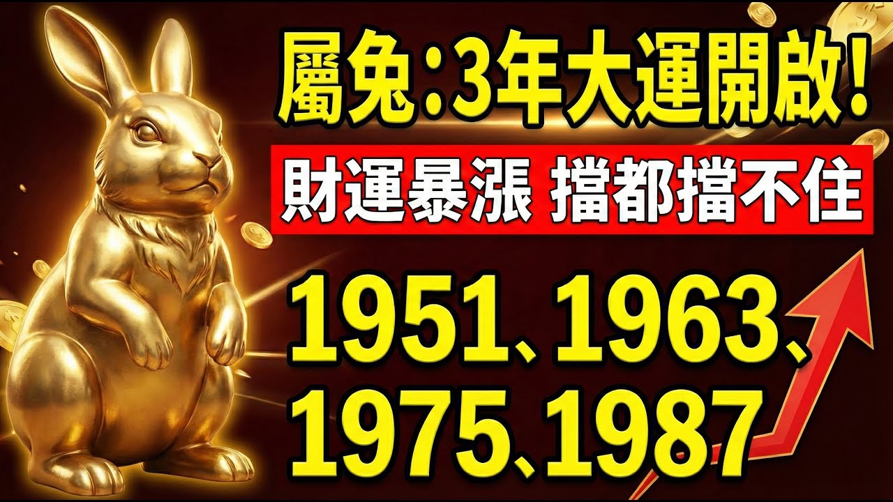 苦日子到頭了！屬兔的這「4個年份」出生的人，未來3年將迎來財運暴漲，擋都擋不住！#屬兔2026運勢 #2026生肖兔運勢 #財運 #1987年屬兔 #1975年屬兔 #1963年屬兔 #1951年屬兔