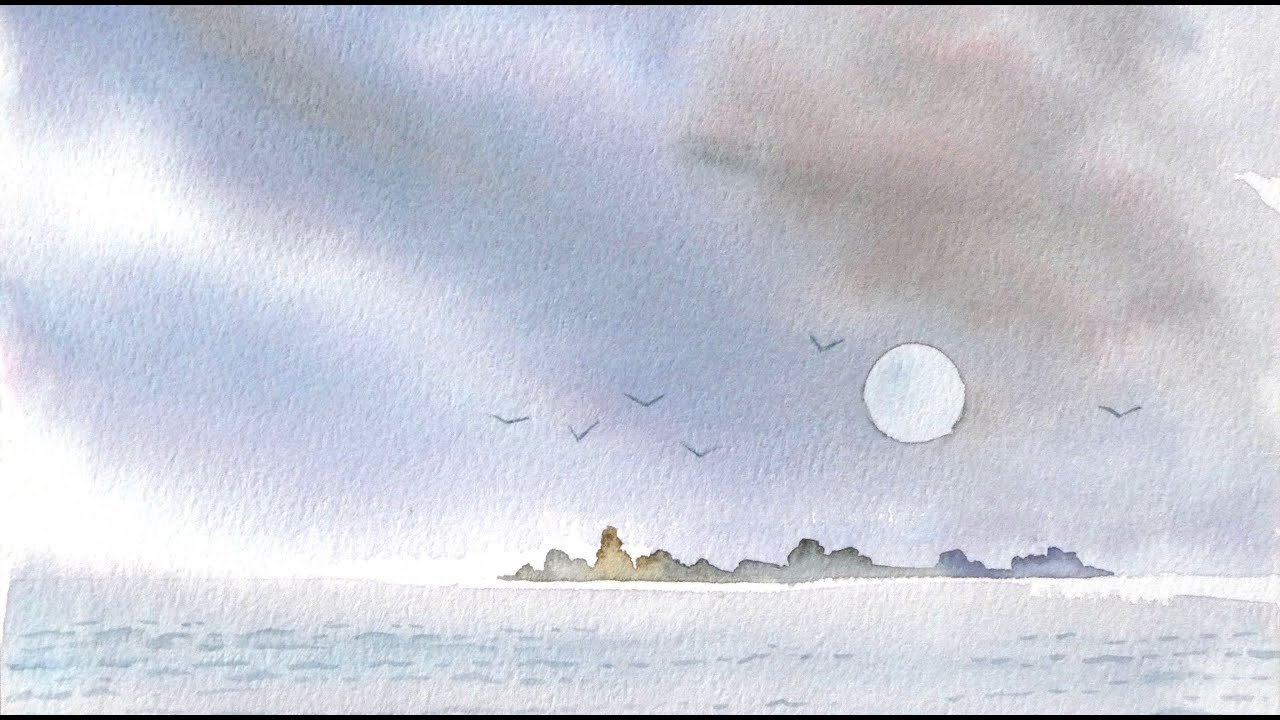 Ho usato solo tre colori! Laguna con cielo plumbeo e tempestoso ad Acquerello