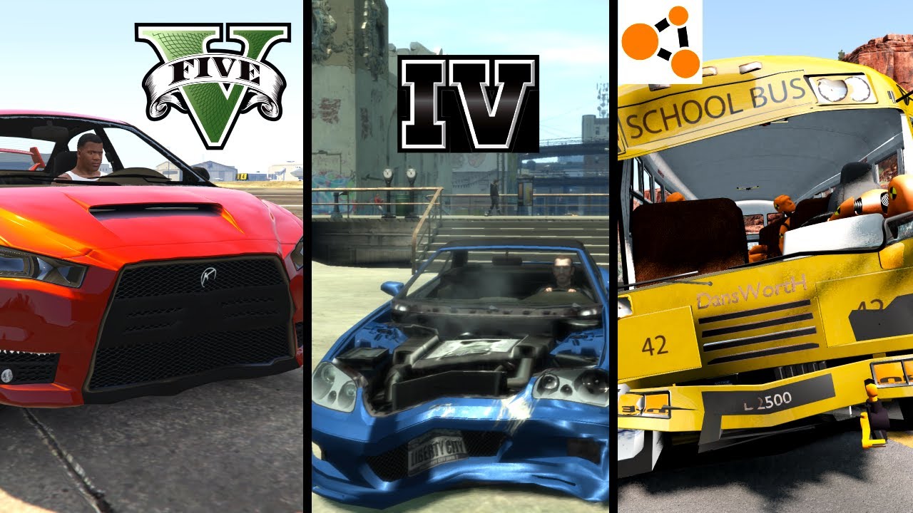 GTA 5 vs GTA 4 vs BeamNG.drive Car Physics Comparison #2