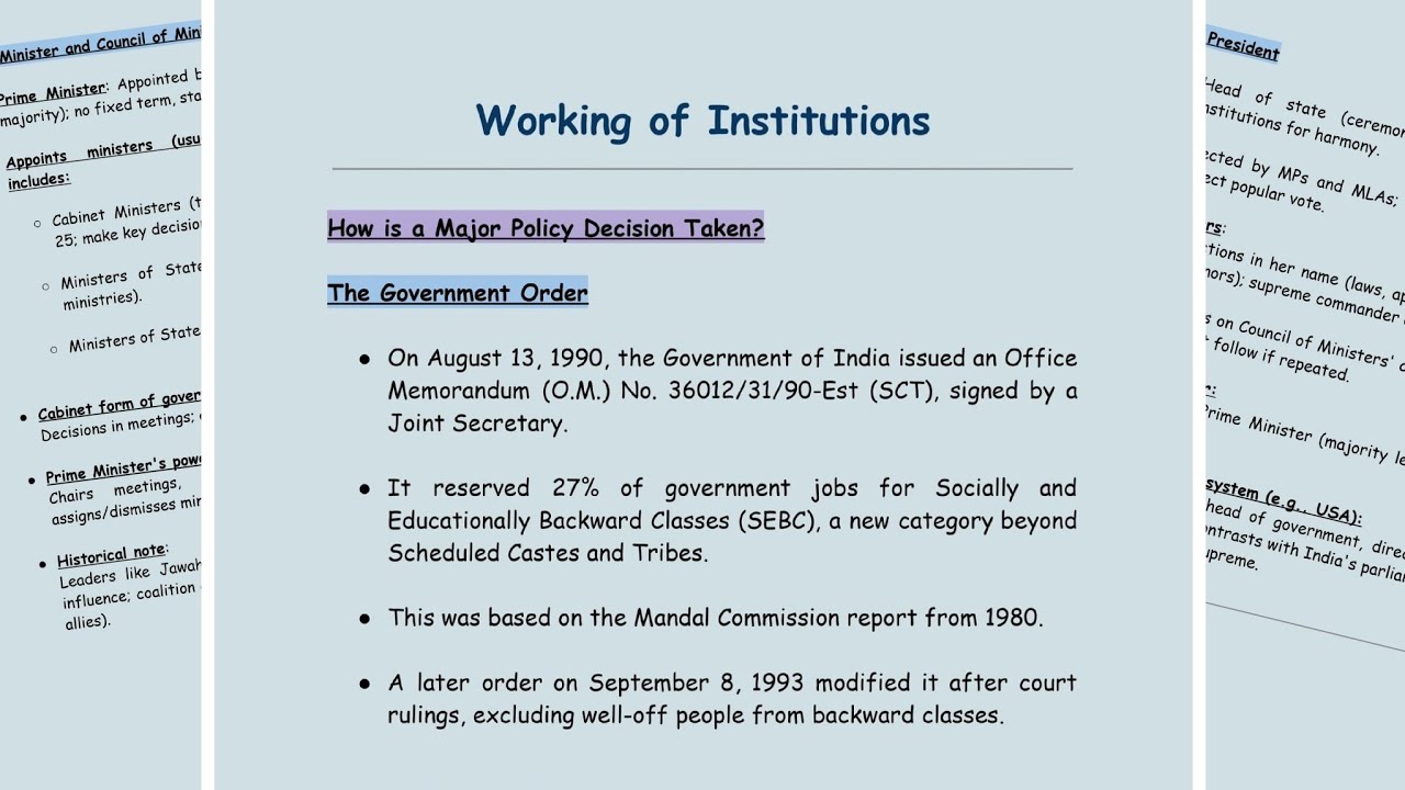 Class 9 Notes of Working Of Institution | Social Science | Class 9 | Working Of Institution | Notes