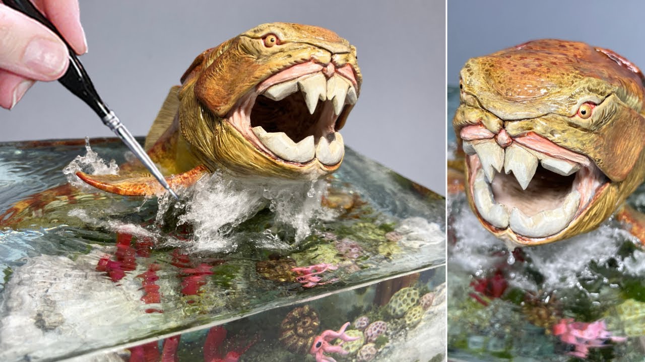 Prehistoric Fish DUNKLEOSTEUS Hunts The Seas! Resin Diorama, Polymer Clay