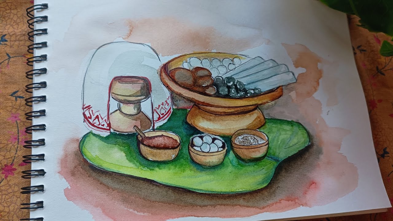 How to make a pitha drawing // magh Bihu special // water colour// #Art4 Lanka..