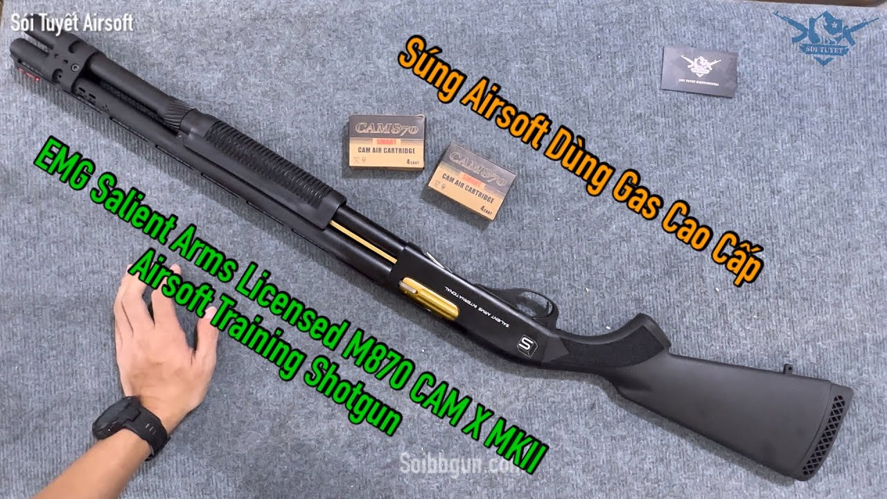 EMG Salient Arms Licensed M870 CAM X MKII Airsoft Training Shotgun Súng Airsoft Bắn Gas Cao Cấp