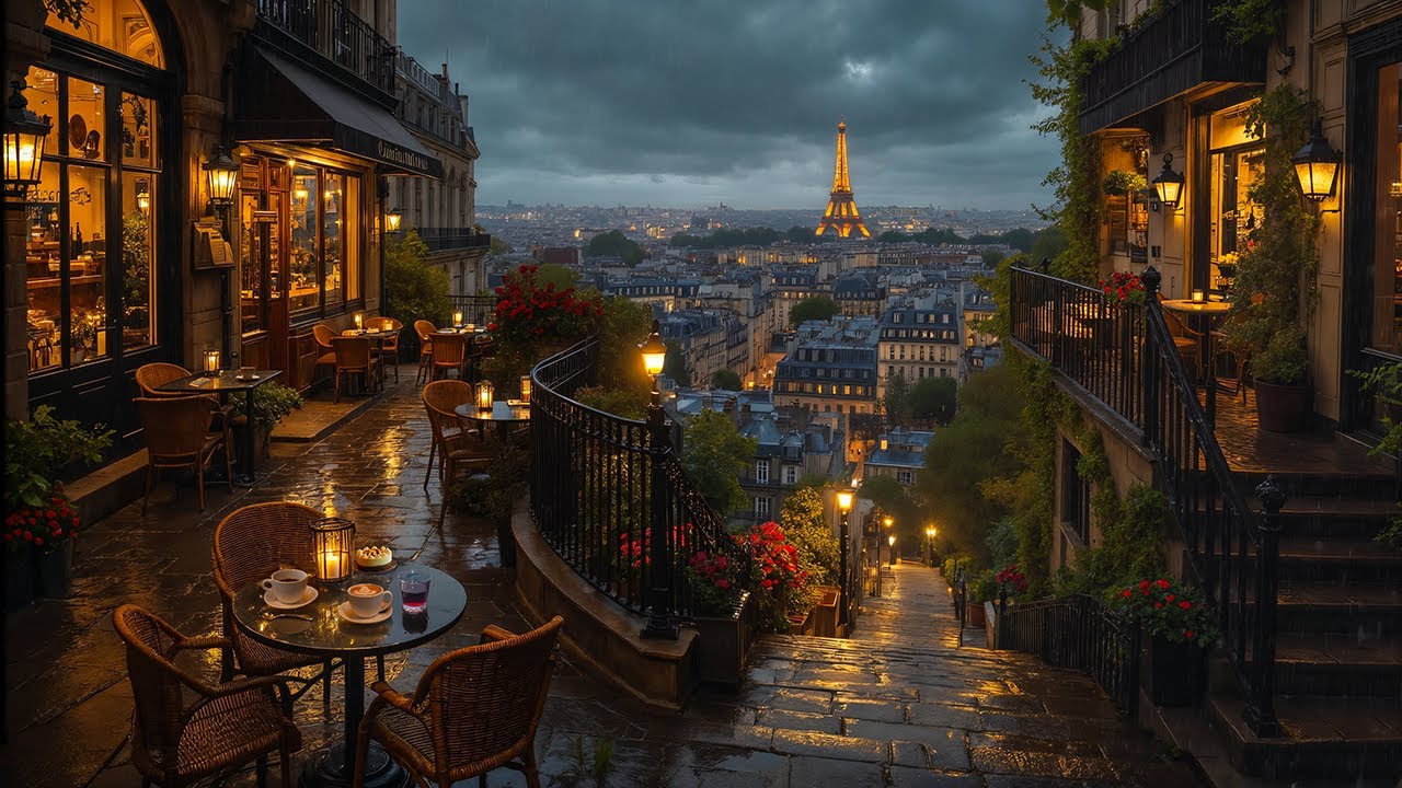Paris Evening Jazz Balcony Café Ambience ☕ Relaxing Jazz Instrumental Music for Calm Focus, Work