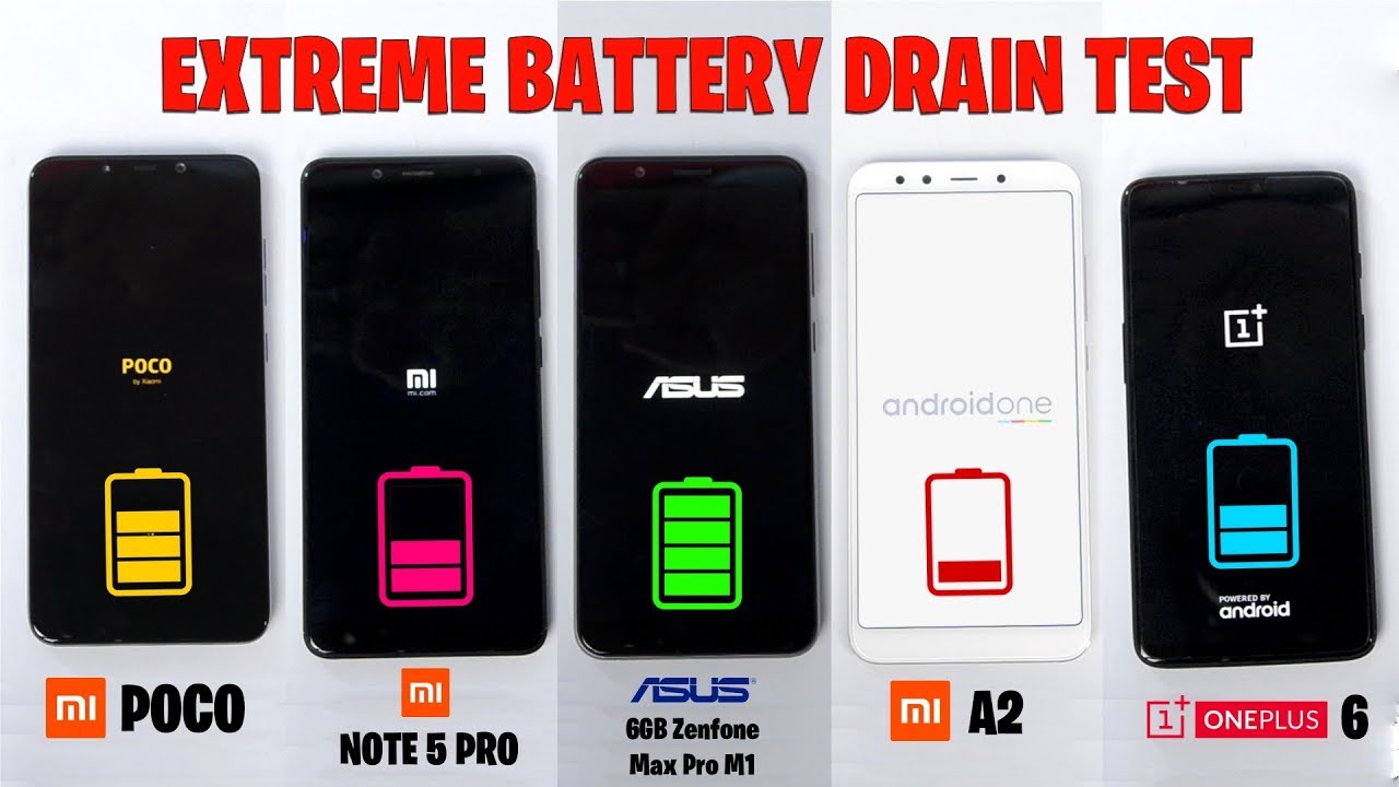 Poco F1 vs 6GB Zenfone Max Pro M1 vs OnePlus 6 vs Mi A2 vs Note 5 Pro - EXTREME BATTERY DRAIN TEST🔥