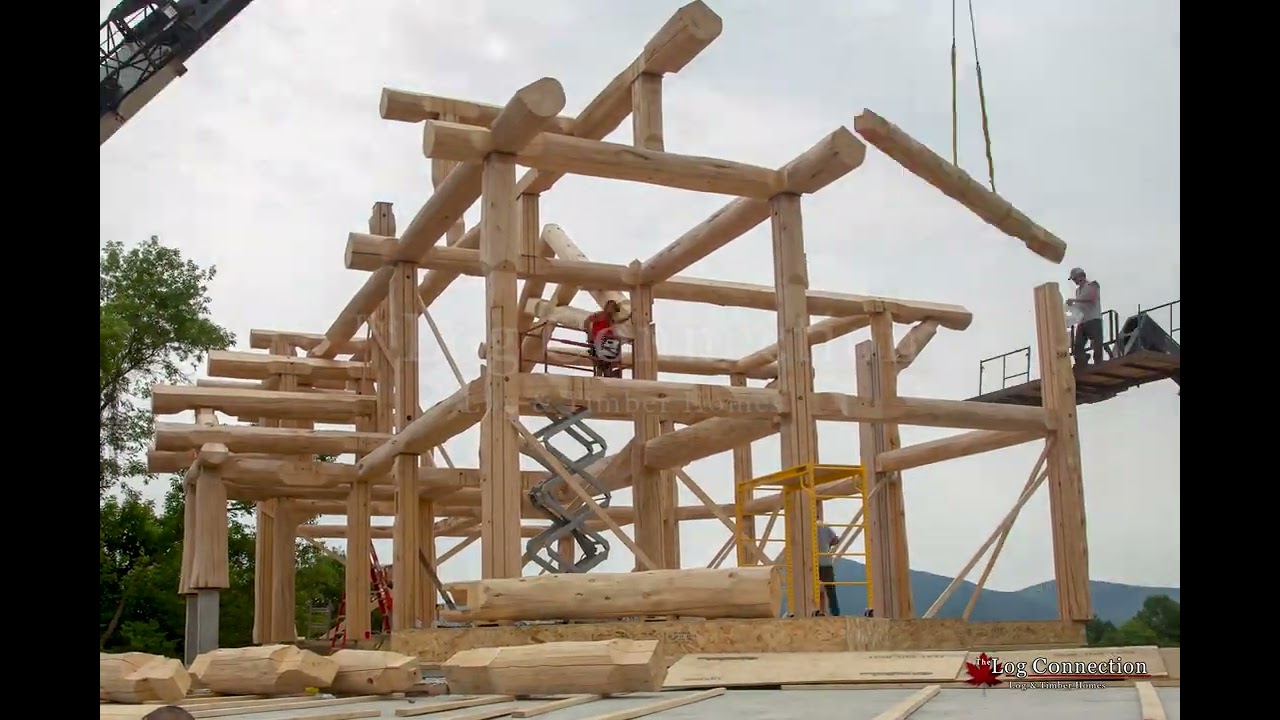 Vermont log home assembly +Time-lapse a post and beam log home package