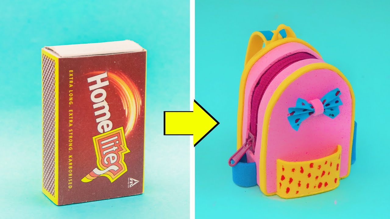 DIY Miniature school bag with matchbox || How to make mini school bag from matchbox at home