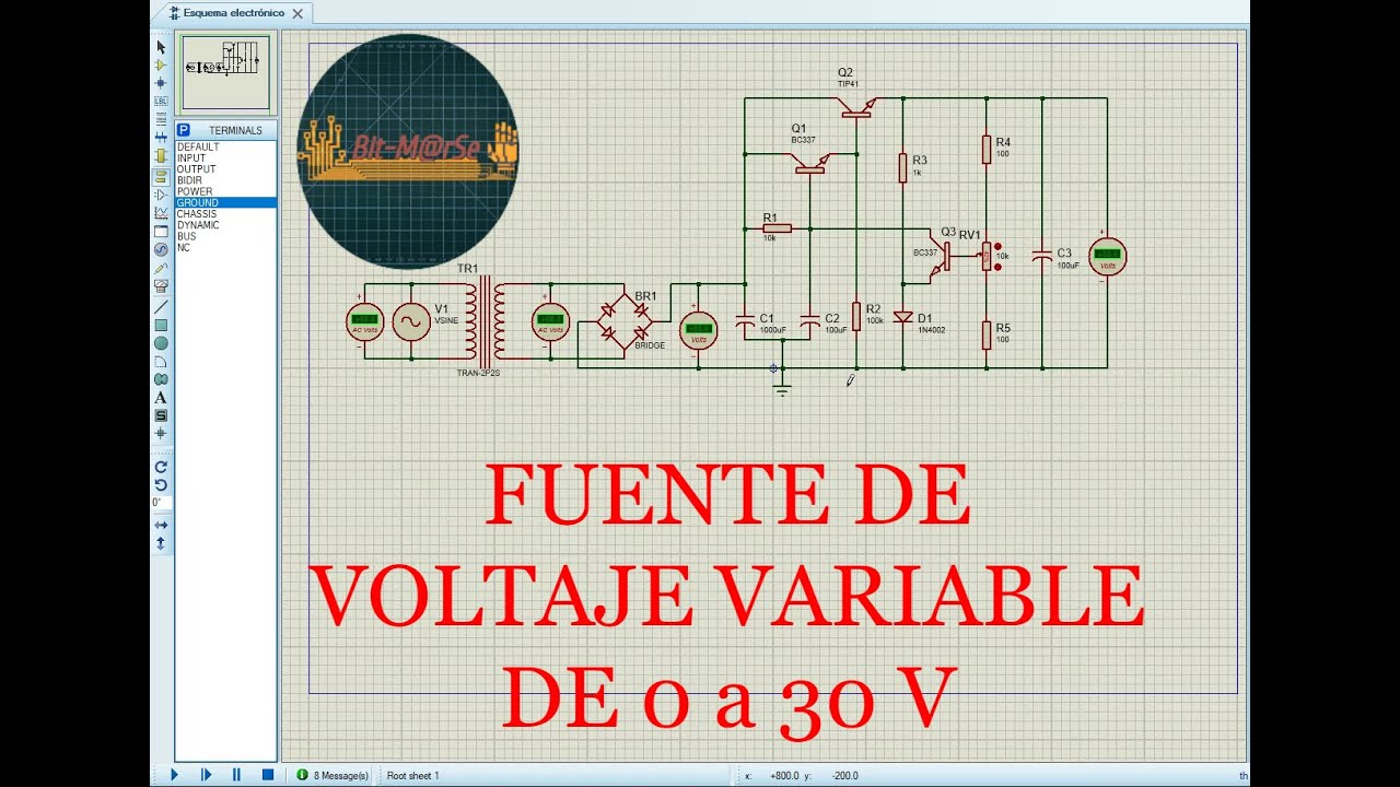 Fuente Voltaje Variable de 0 a 30V | 1A |Transistor BC337 ,TIP41 |