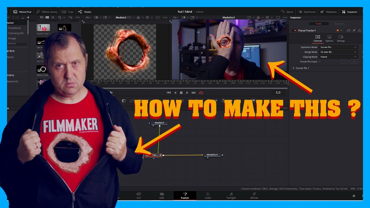 Учебное пособие по DaVinci Resolve/Fusion — Как сделать отверстия в теле/руке