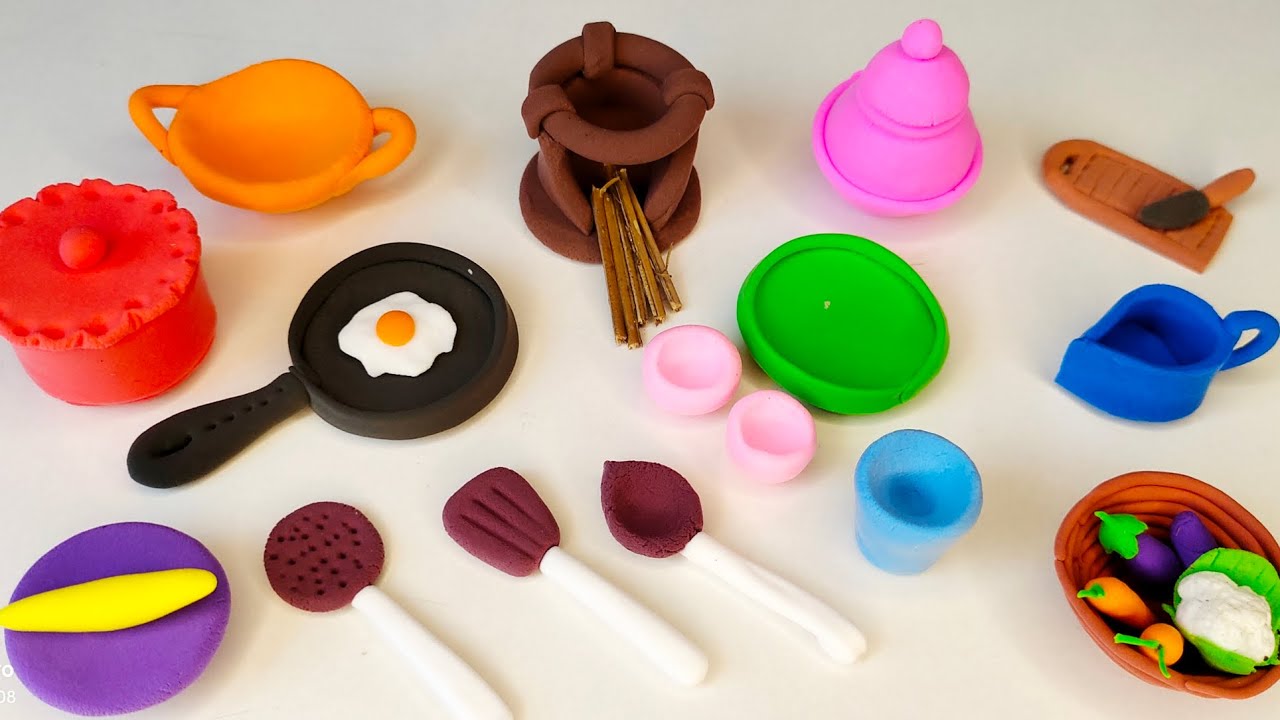 primitive kitchen set with polymer clay, miniature kitchen set, Handmade, dolls kitchen.