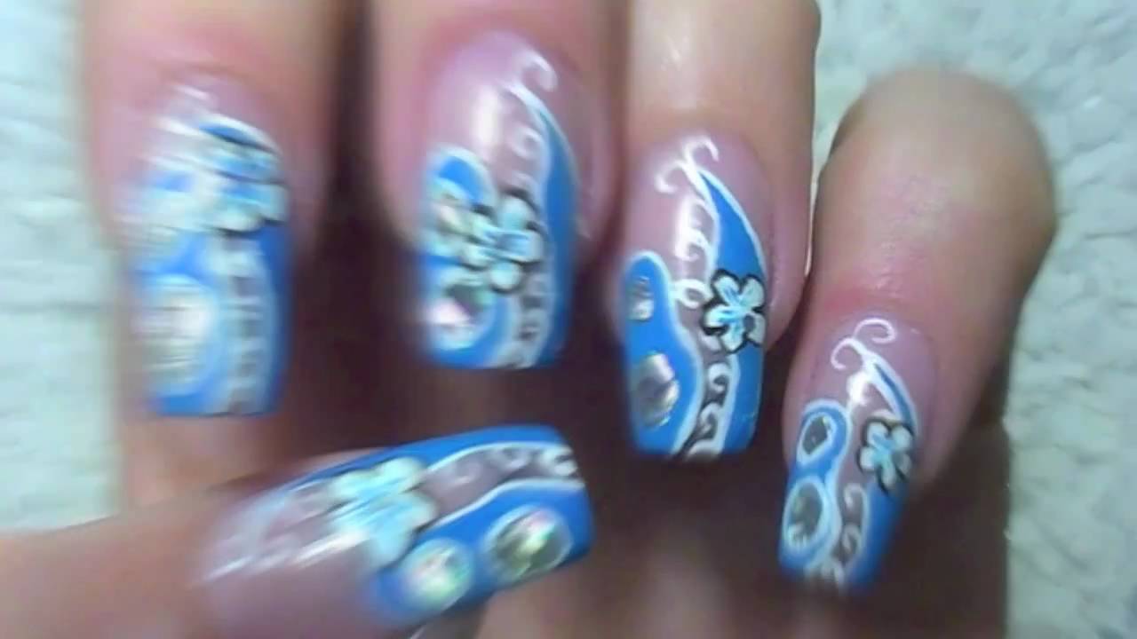 Request:  Nailart Design mit Nagelfolie / with nail foil  ❀ flowers and spirals ❀