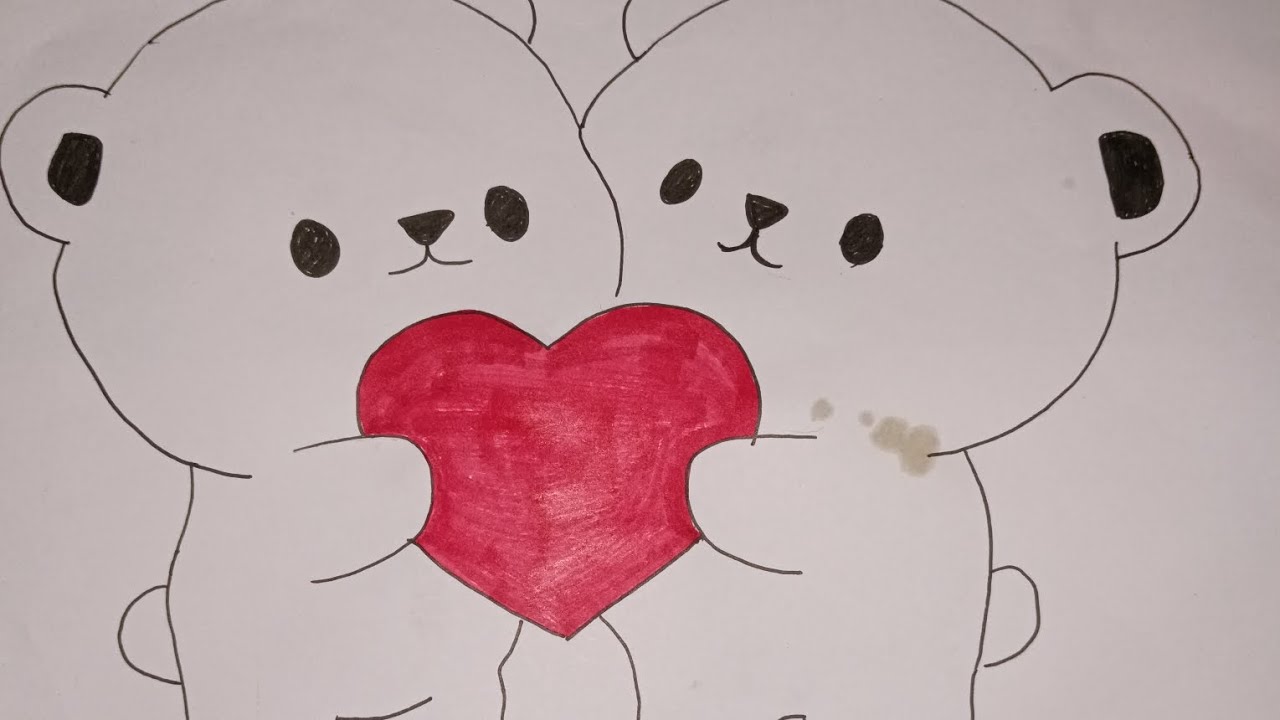 Two Teddy fighting with love outline pencil