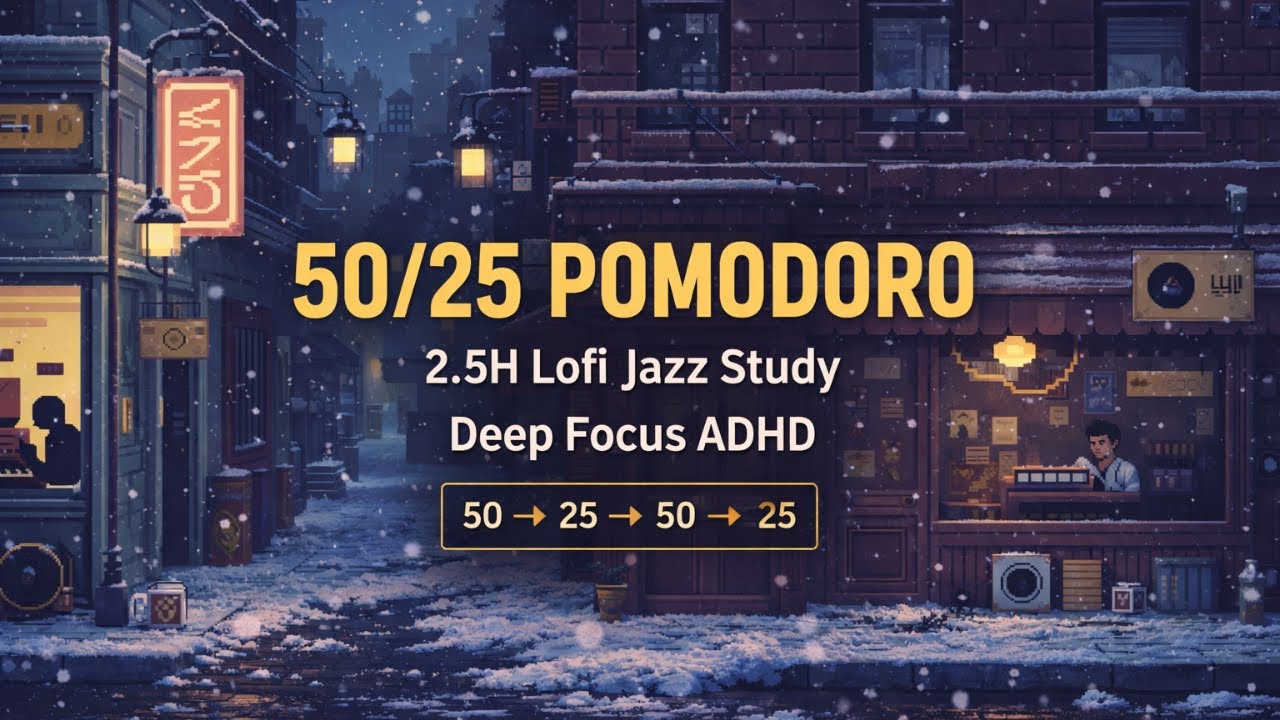 Neurojazz Flow • 2.5H Lofi Jazz Study Music  5025 Pomodoro Timer for Deep Focus & ADHD