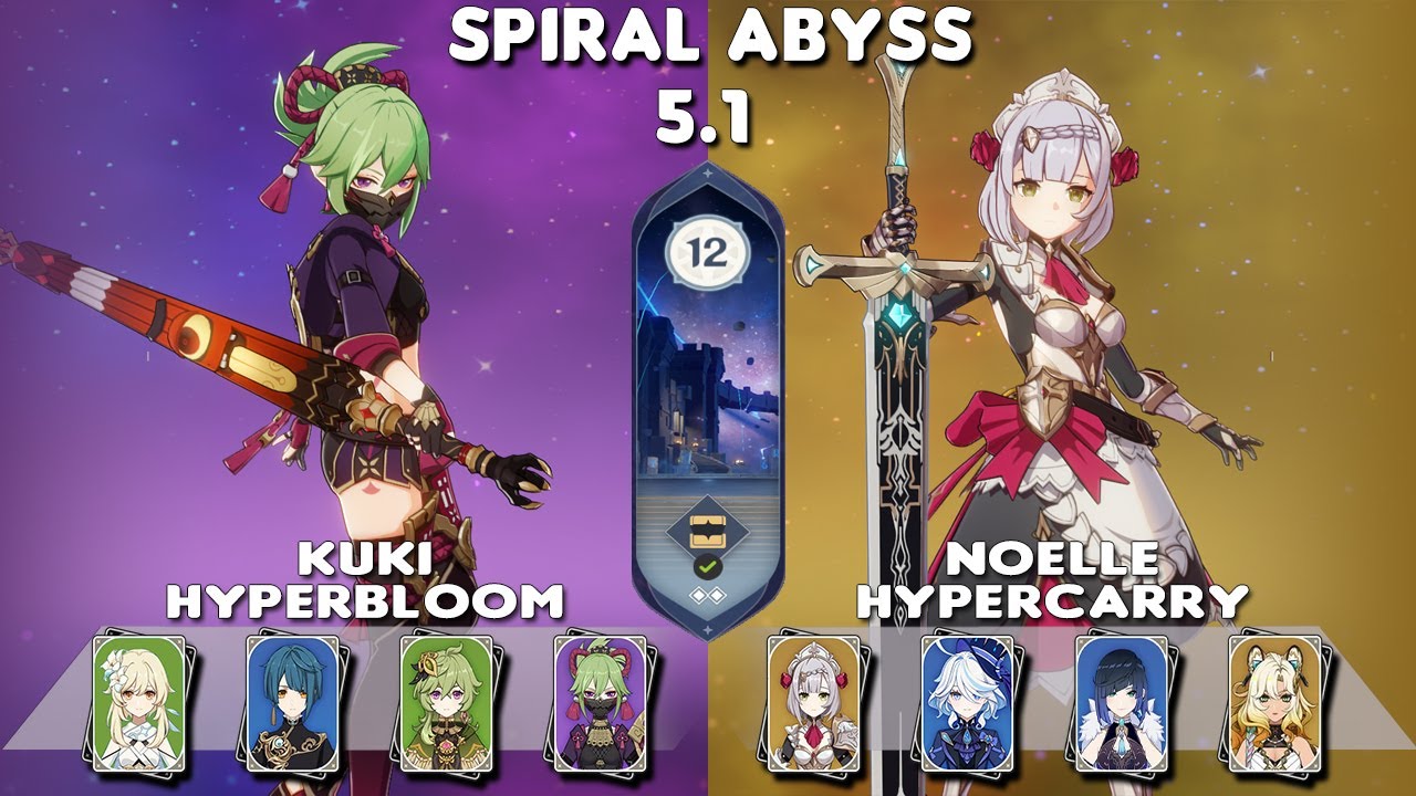 Spiral Abyss 5.1 | C2 Kuki Hyperbloom & C6 Noelle Hypercarry | Floor 12-9⭐| Genshin Impact