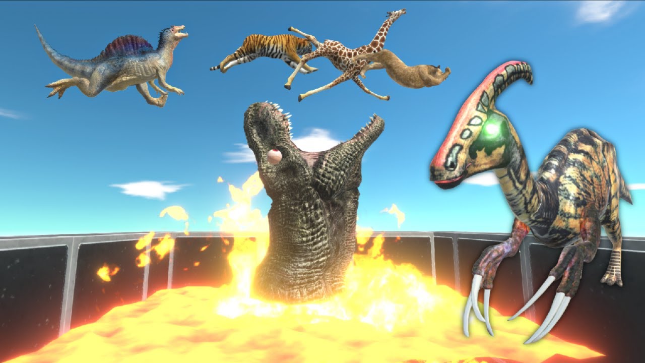 JUMP HIGH OVER THE NEW DEADLY LAVA BRIDGE T-REX HEAD - Animal Revolt Battle Simulator