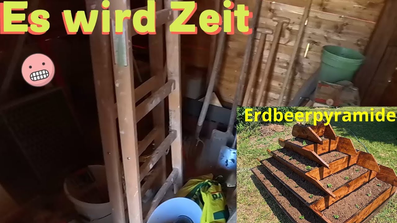 Gartenschuppen in Ordnung bringen und Erdbeerpyramide fertig bauen.