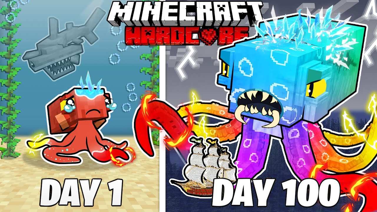 I Survived 100 Days as an ELEMENTAL KRAKEN in HARDCORE Minecraft