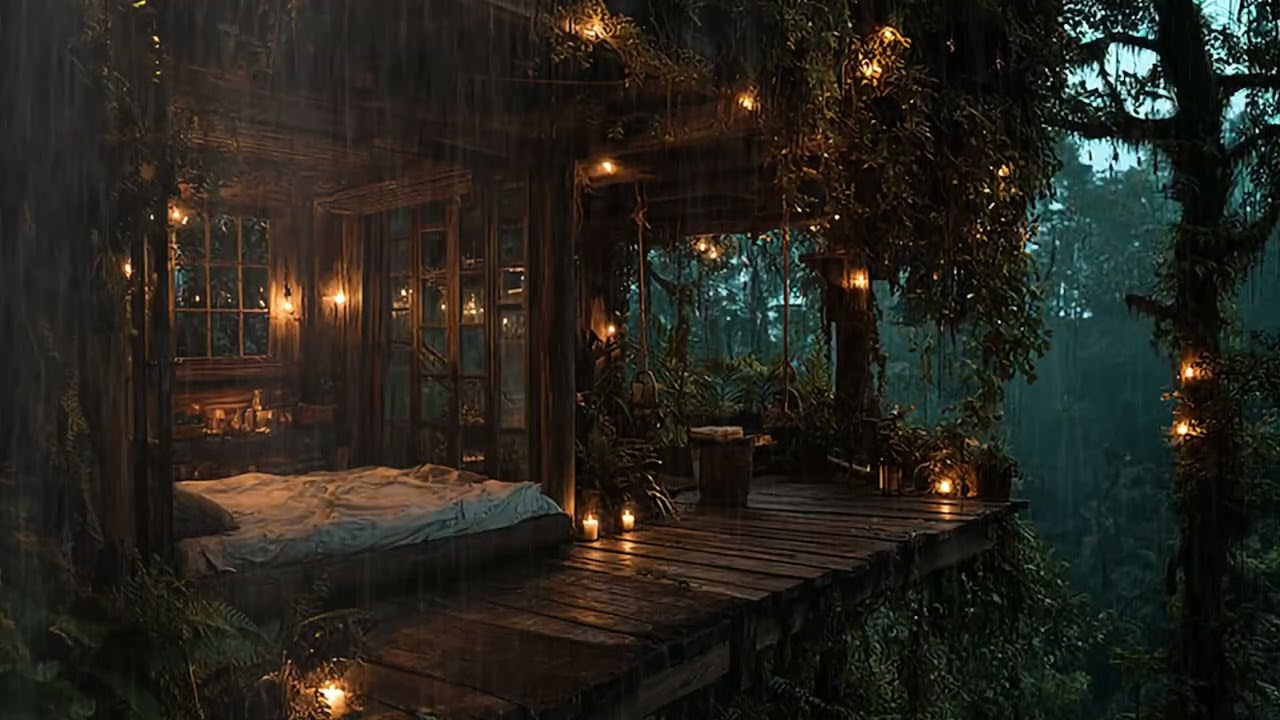 Peaceful Rainfall Around a Wooden Cabin in the Woods 🌲 Sleep Instantly, Calm Mind