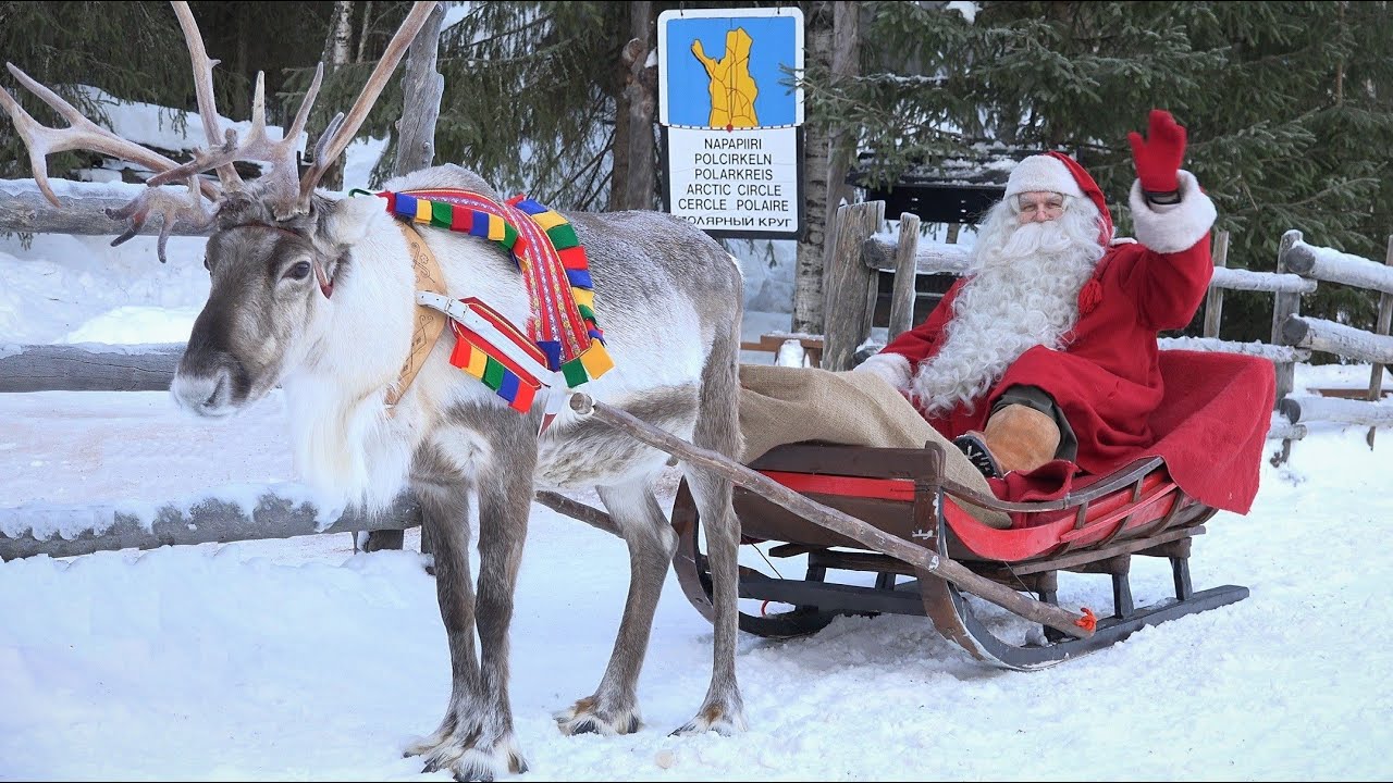 Aufbruch des Weihnachtsmanns mit Rentier in Lappland 🦌🎅❄️ Weihnachten - Santa Claus  Finnland