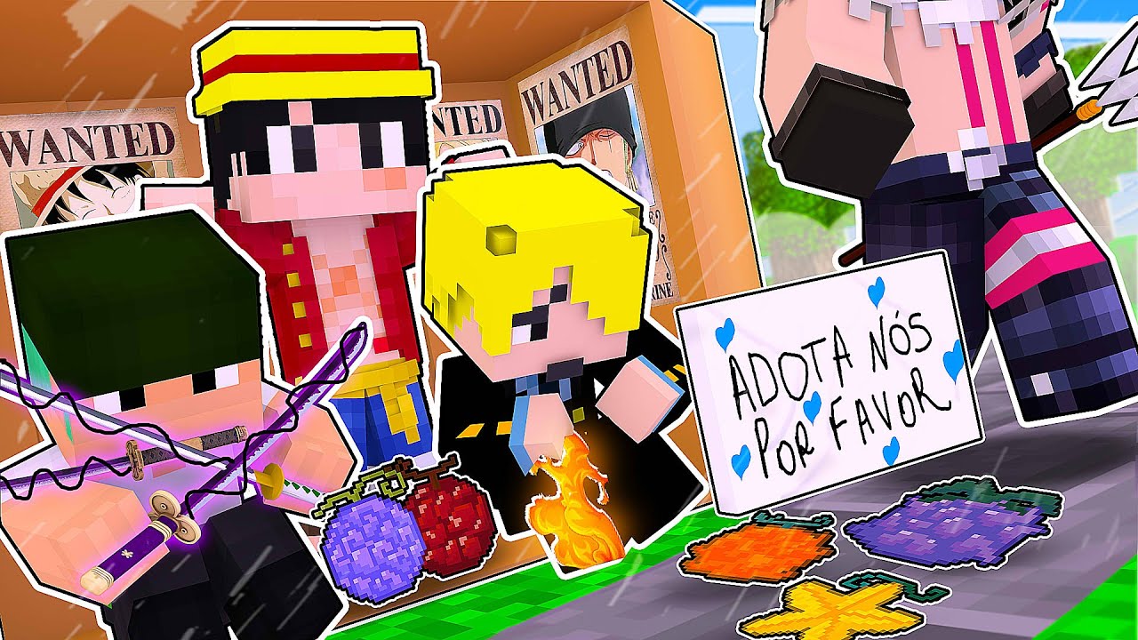 NINGUÉM quer adotar o BEBÊ LUFFY, ZORO e SANJI com Devil Fruits no Mundo de One Piece 𝗡𝗢 Minecraft