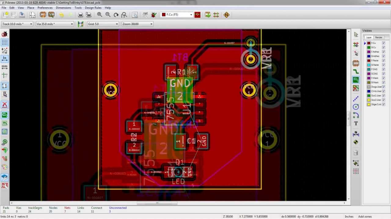 KiCad 3.0 - PCB Layout with PCBnew - Getting To Blinky KiCad Tutorial - Part 6