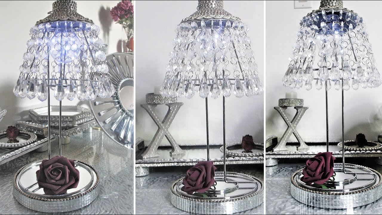 Dollar Tree DIY Table Lamp with Hanging Crystal Chandelier | GLAM Home Decor Ideas