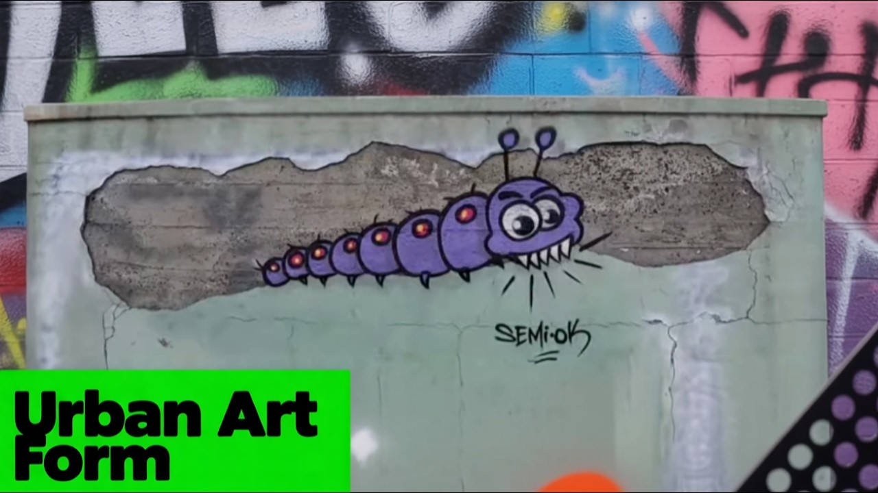 Street Art Caterpillar Crawling Across the Wall 🐛🎨
