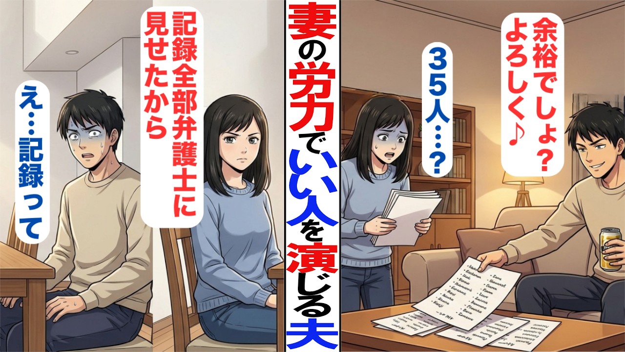 【漫画】妻の労力を踏み台にして”いい人”を演じる夫。「余裕でしょ？」と35人分のお土産を要求する外面男に、7年分の”搾取の記録”を突きつけた結果【ダメ男撲滅劇場】
