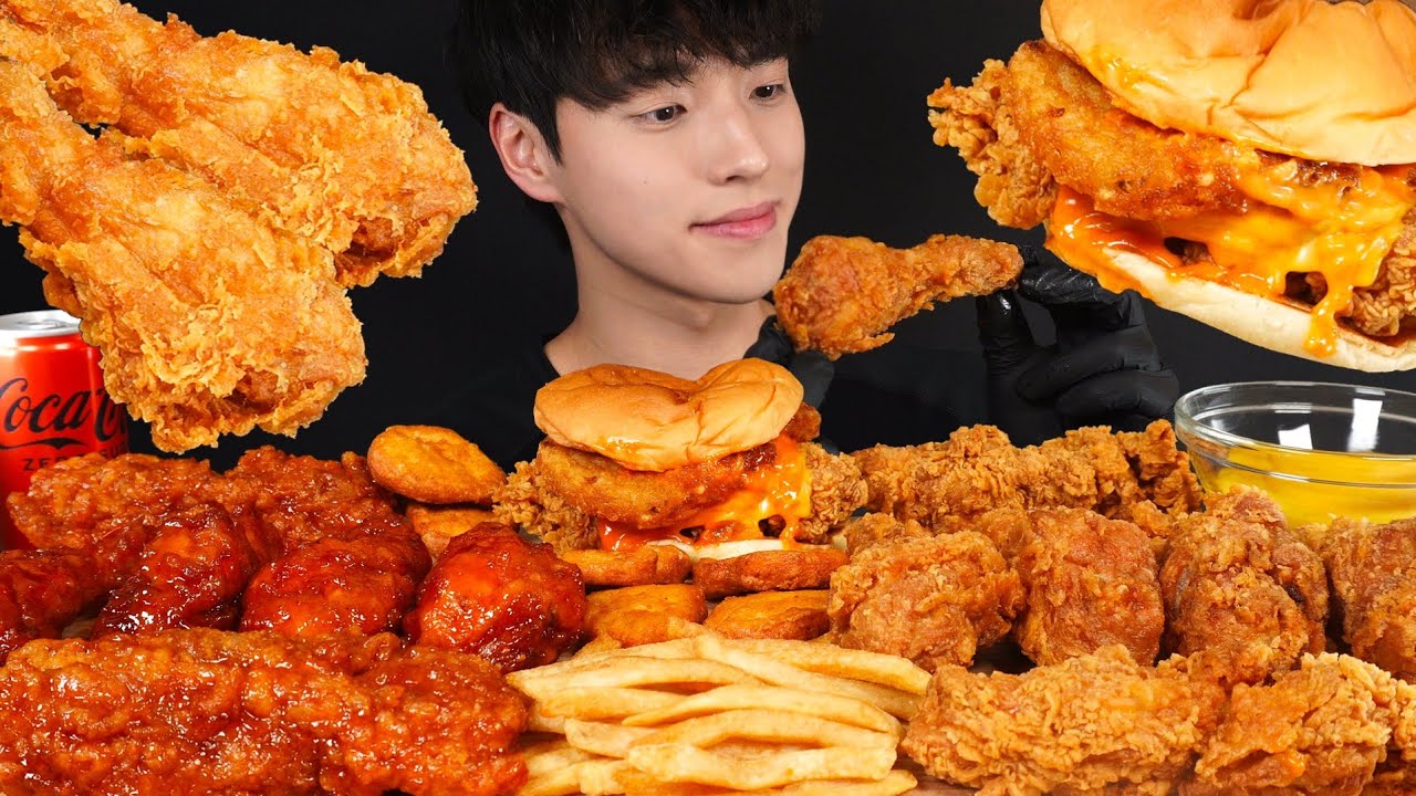 BBQ 황금올리브 치킨, KFC 크리스피 통다리치킨, 갓양념치킨, 통다리 스파이시 버거 먹방 KFC FRIED CHICKEN & BURGER MUKBANG ASMR 치킨먹방