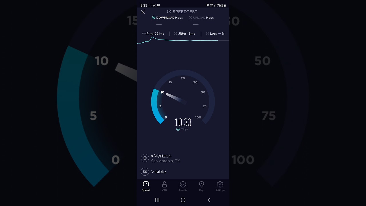 visible speed test 5G 200ms ping getting worse and worse