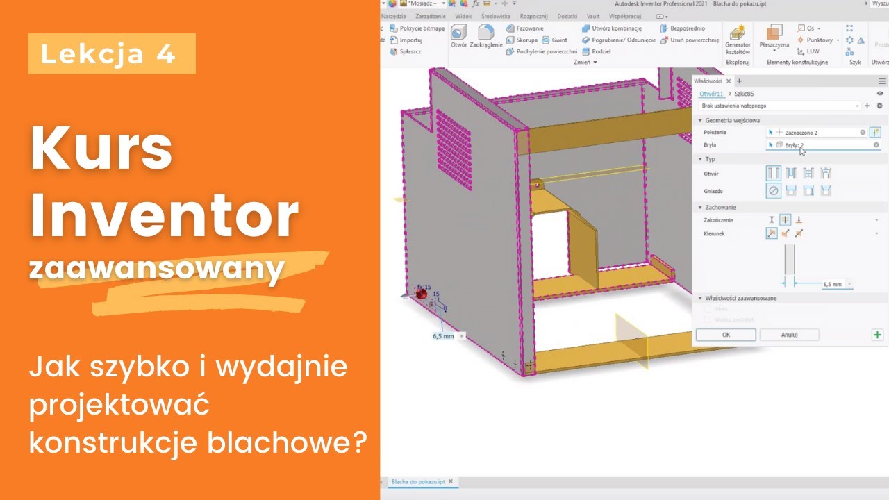 Kurs Inventor: Lekcja 4 - Jak szybko i wydajnie projektować konstrukcje blachowe w Inventorze?