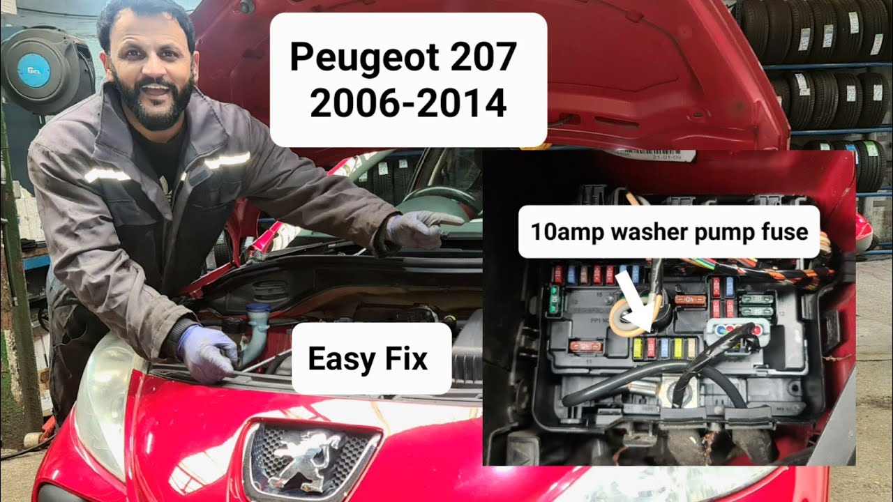 washer pump fuse location on Peugeot 207 