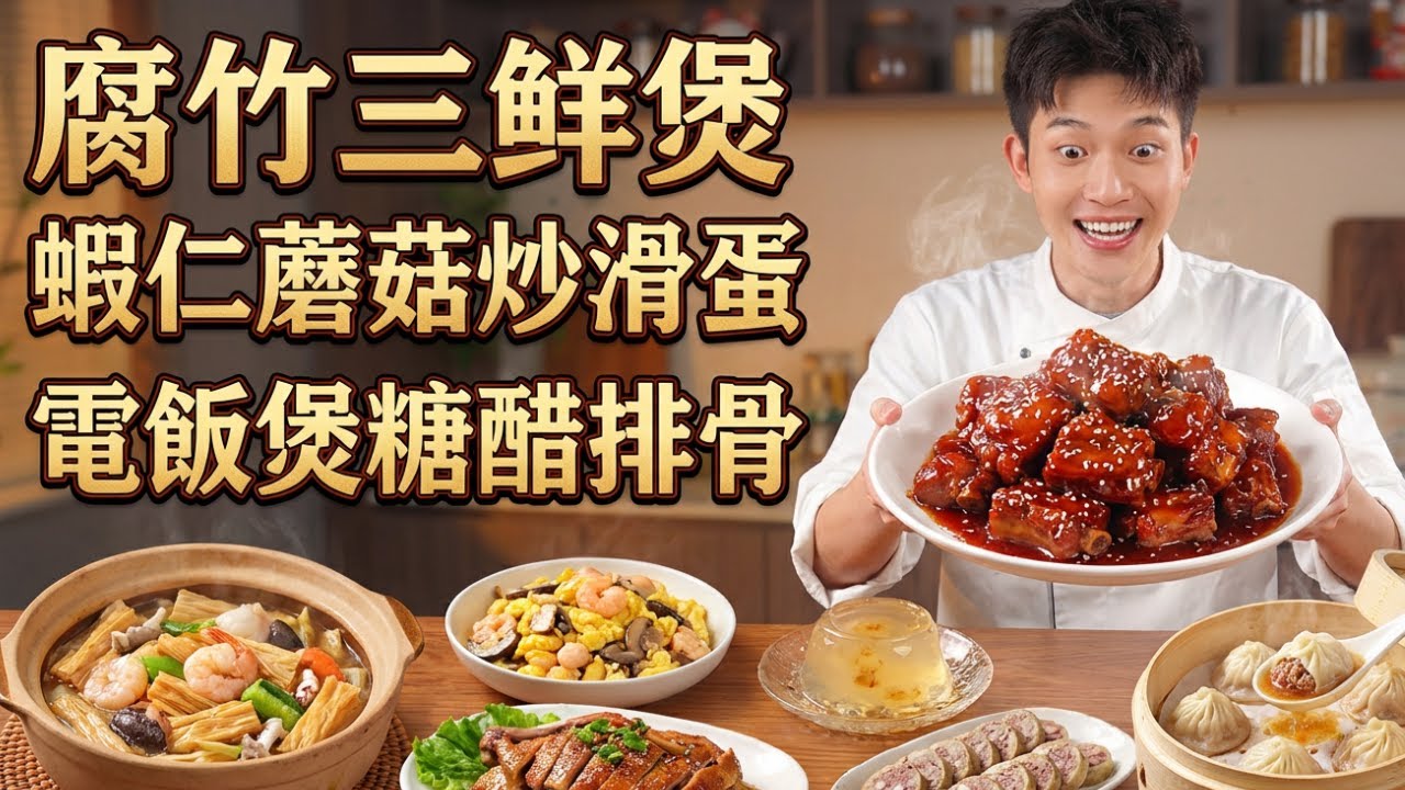 排骨別再紅燒了！加一個橙子放進電飯煲，出鍋比飯店還香？｜腐竹比肉還好吃？小籠包不用揉麵？｜腐竹三鮮煲｜蝦仁蘑菇滑蛋｜胡椒鴨｜電飯煲糖醋排骨｜醬肉小籠包｜秋梨膏啫喱｜自製牛肉腸