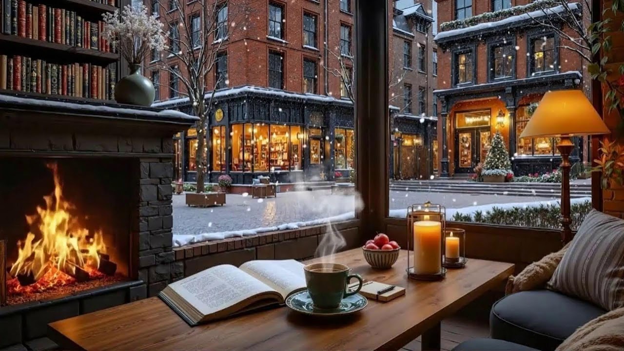 A Snowy Evening Café ☕ Gentle Jazz & Fireplace Sounds to Stay Focused