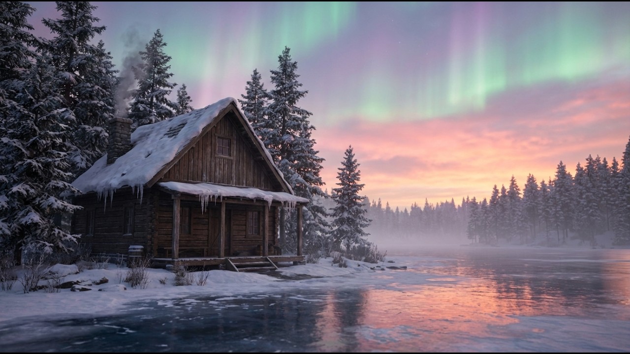Spring Thaw at Nordic Cabin | Aurora & Melting Ice Ambience - Deep Sleep & Focus