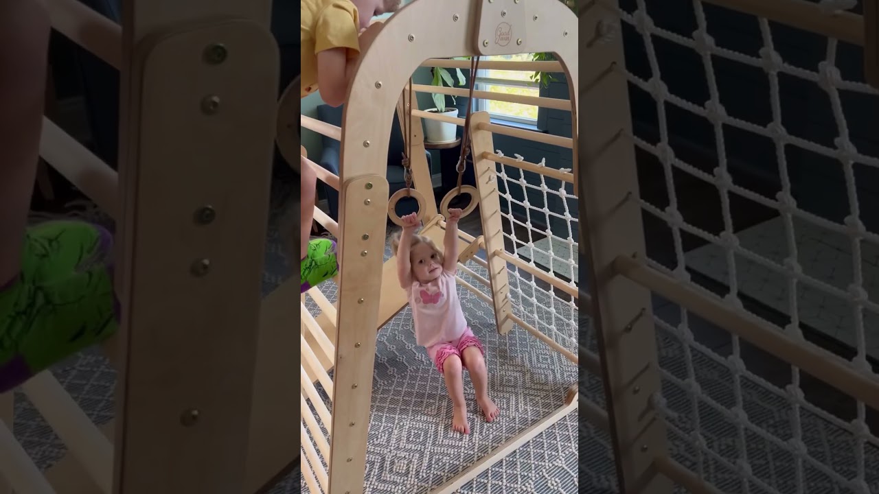 Indoor wooden playground by GoodEvas climbing toy for kids review #toyreview #piklertriangle